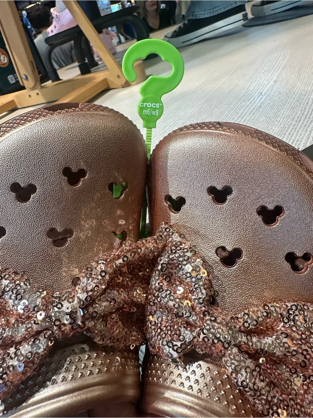 Disney Rose Gold Sequin Bow Kids Clog Sandals